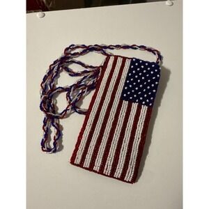 Hand Beaded American Flag Small Bag Pouch Red White Blue Patriotic Crossbody